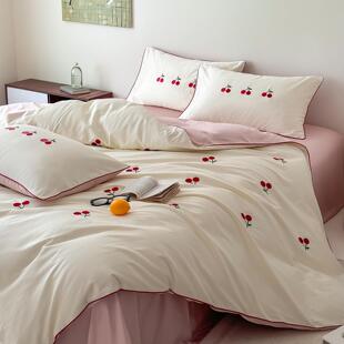 轻奢感长绒棉刺绣四件套纯棉床单被套2025新款 轻奢床笠床