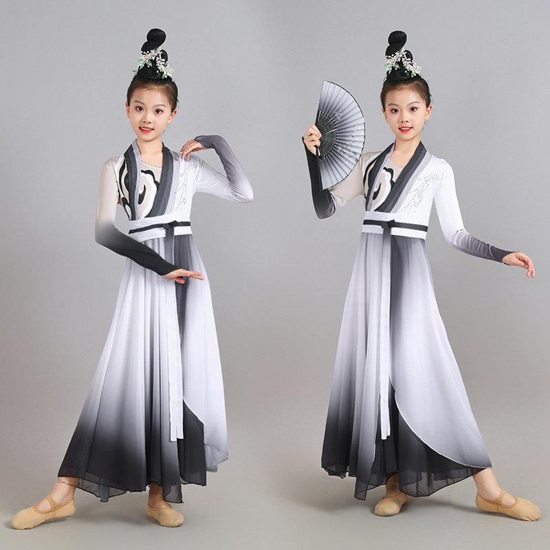 儿童水墨古典舞演出服女童飘逸中国风独舞现代舞伞舞扇子舞蹈服装