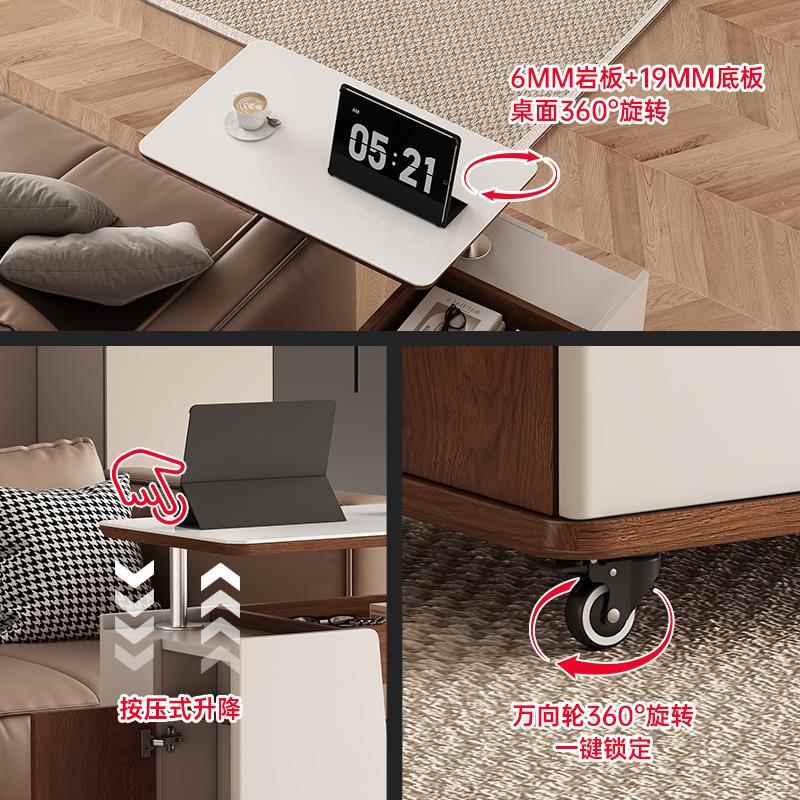 实木PCM沙发边几多功能降茶几床头边柜厅客家用升户型移小动推车