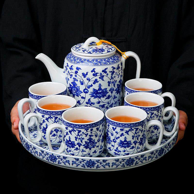 景德镇中式青花瓷茶具套组家用陶瓷高档轻奢简约茶杯高级大号茶壶