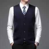 针马甲背心羊绒无袖 坎肩款 织衫 6518 秋开冬新中年男士 P爸爸装 领衫