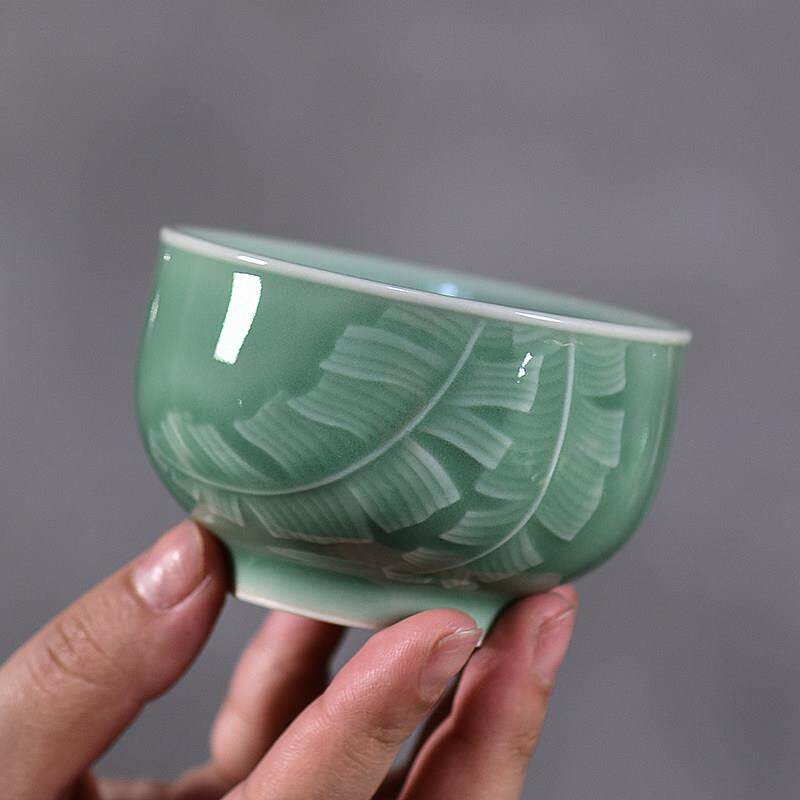 龙泉青瓷李华生手工杯陶瓷大师杯单杯香蕉叶功夫茶杯普洱茶杯