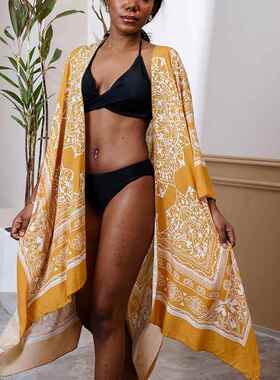 Printed kimono hoodie, beach cardigan jacket, women's Gini