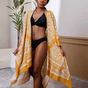 Printed kimono hoodie, beach cardigan jacket, women's Gini