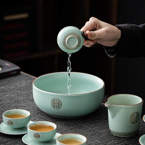 汝窑茶洗大号家用洗杯碗可养开片汝瓷茶道零配茶碗水盂水洗配件