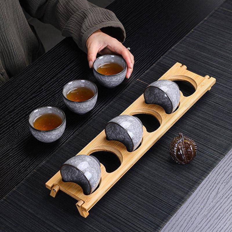 黑礼冰花主人杯单个功夫茶杯套杯6祇建盏陶瓷茶具冰裂釉子装0325