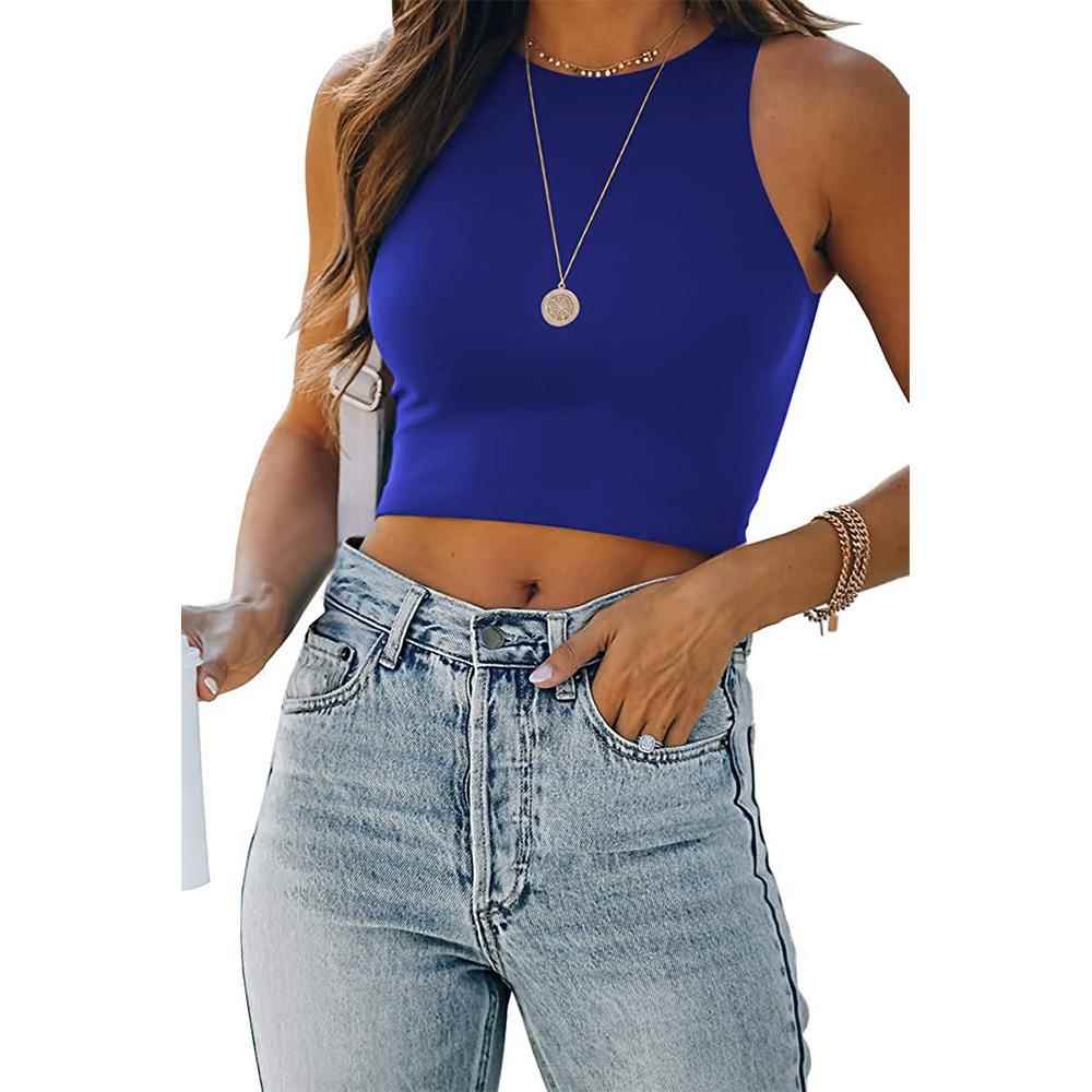 women for T-shirt top tank neck round sleeveless color