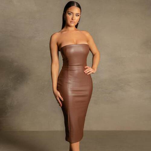 Mid length skirt, women's dress, strapless and split