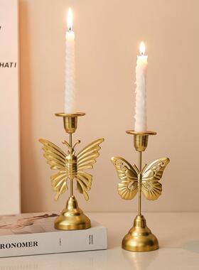 欧式家用轻奢风餐桌装饰品复古烛光晚餐道具简约装饰烛台摆件铁艺