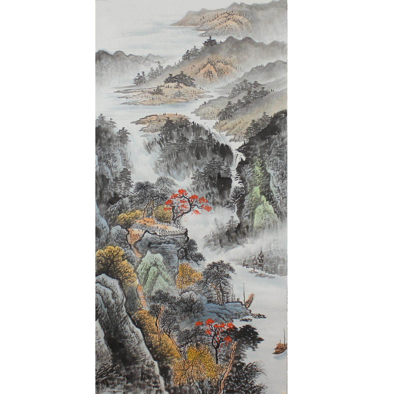 四尺竖幅水墨山水纯手绘国画 画玄关字画 画客厅办公室装饰画 画