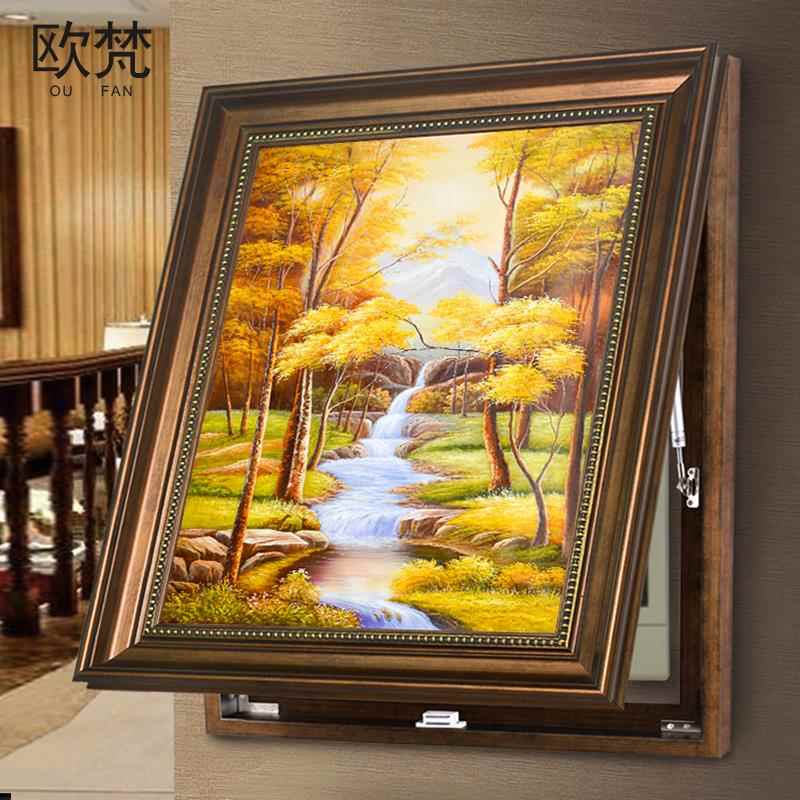 美式电表箱装饰画竖款可推拉欧式遮挡配电箱客厅挂画电源箱开关盒