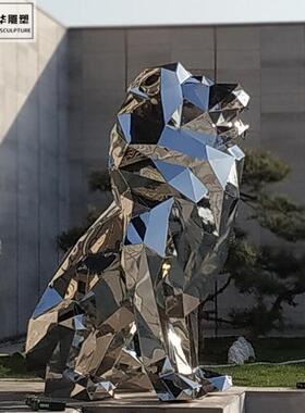 不锈钢金属动物欧式狮子创意切面镜面雕塑户外公园酒店门口装饰