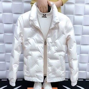 字母男士 潮流保暖轻薄时尚 外套 棉衣冬季 香港羽绒服男立领亮面短款