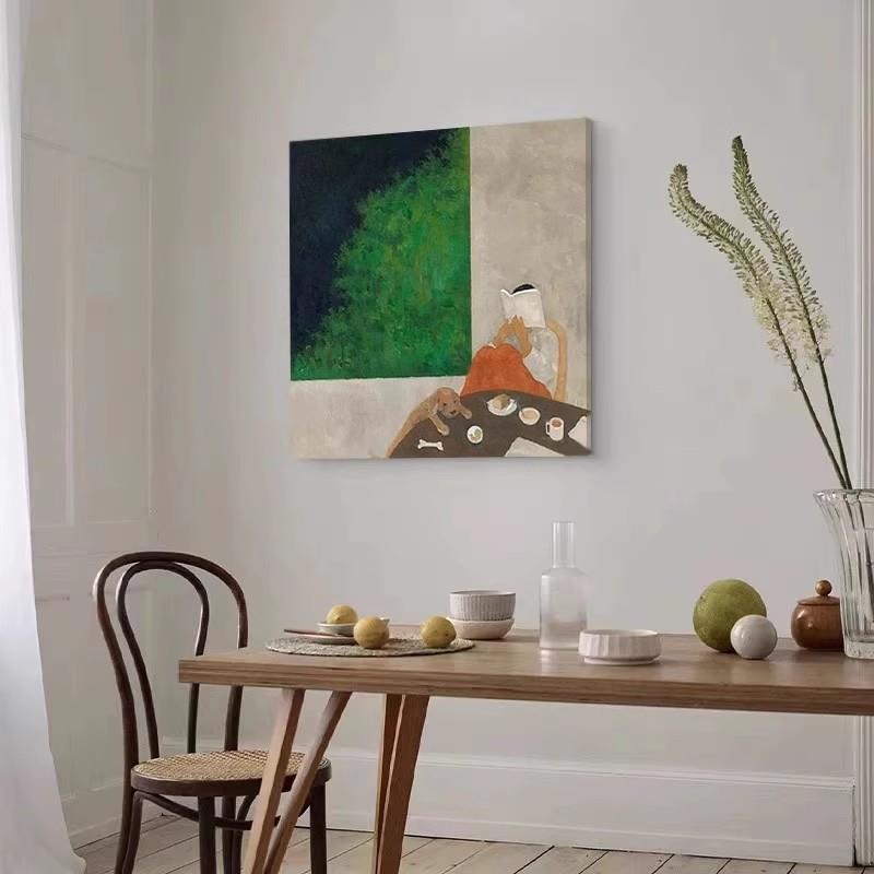 手绘抽象人物油画方形装饰画简约卧室壁画高级肌理咖啡室餐厅挂画