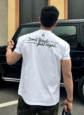 Light Weight美式印花收袖口短袖夏季健身运动速干 干弹力圆领T恤