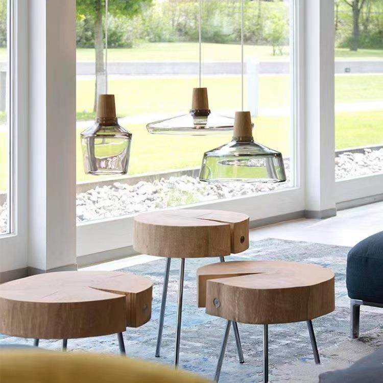 现代简约实木柄玻璃罩吊灯奶茶店吧台酒吧咖啡厅餐厅木艺创意灯饰