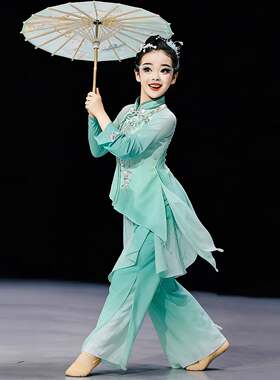 胶州秧歌舞蹈表演出服蝶舞花霓诗雨江南家燕归巢扇子伞儿童古典舞