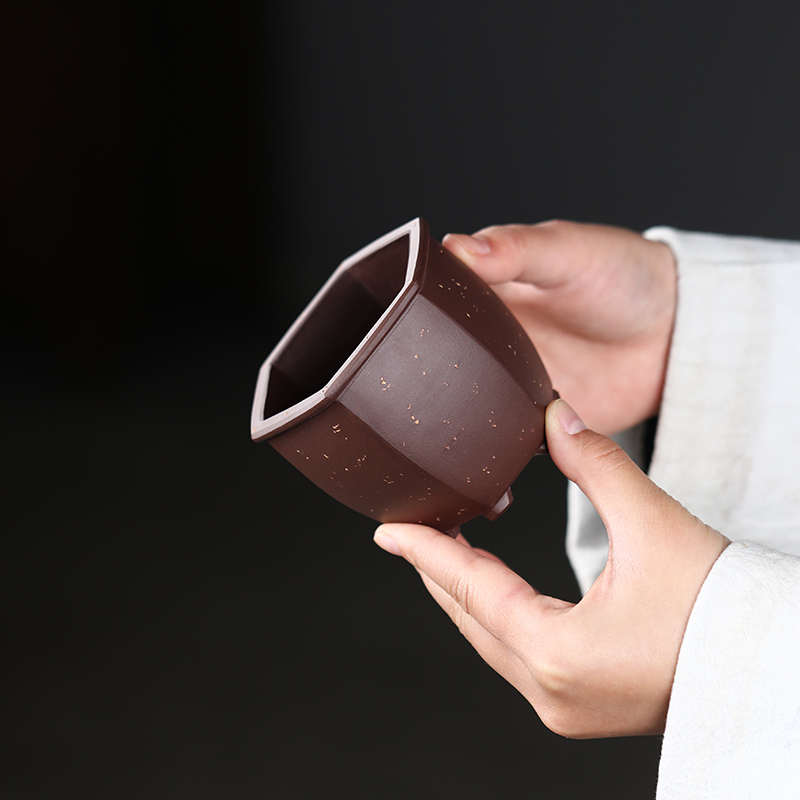 尚扣紫砂 桌面古典微型花盆 名家手工铺砂六方菖蒲 多肉绿植花器