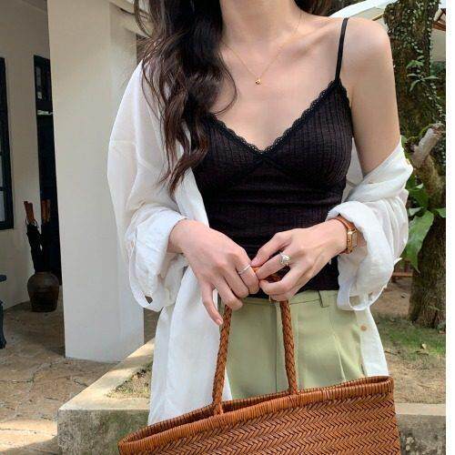 女外穿蕾丝吊带背心纯欲边提花修身带胸垫无钢圈文胸打底抹胸内衣