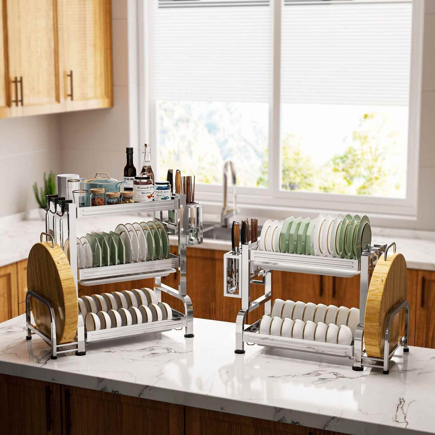 不锈钢厨房置物架碗碟碗盘收纳架沥水架家用放碗架碗筷碗柜