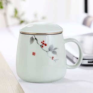 陶瓷茶杯家用带盖过滤杯子办公室水杯创意马克杯景德镇陶瓷泡茶杯