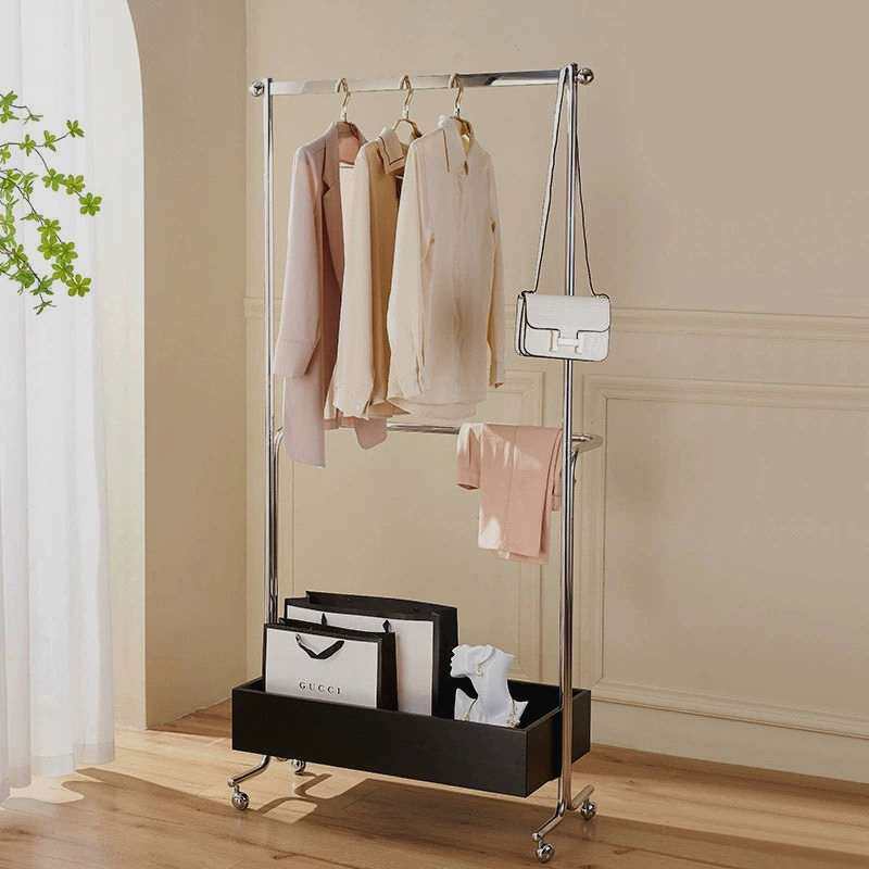 收纳中古衣帽架移动物卧室家用落地不锈钢挂衣衣帽架架置现代
