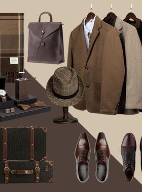 【覆古男士衣柜】样板间衣帽间软装商务绅士展示皮鞋西服礼帽套装