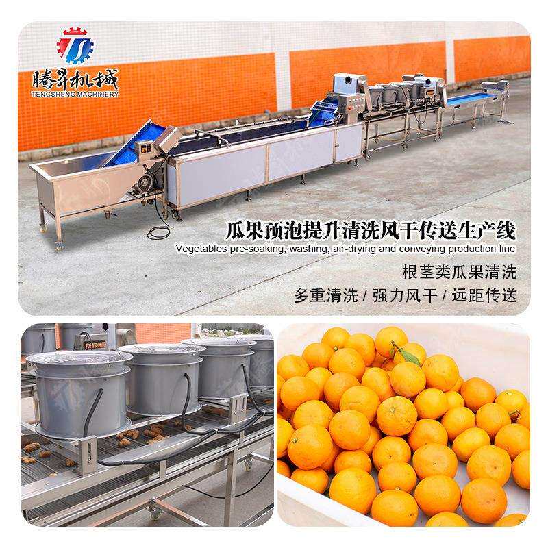 瓜果预泡提升清洗风干传送生产线果蔬气泡清洗机风干机