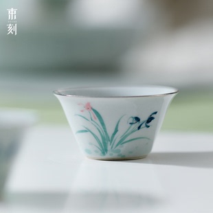 纯手绘兰花品茗杯复古日式 束刻 陶瓷茶杯家用主人杯陶瓷功夫茶具