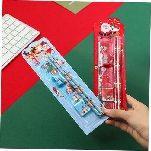 Christmas decorating pencil five-piece prize set圣诞铅笔套装