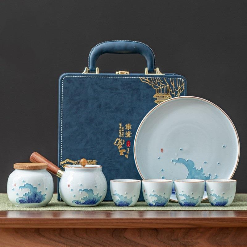 手绘旅行茶具套装便捷式户外车载个人专用小套商务送礼快客杯