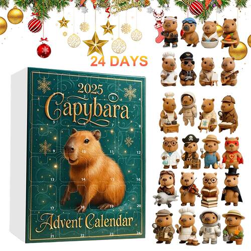 Capybara Advent Calendar with 24 2D Flat Capybara Ornaments