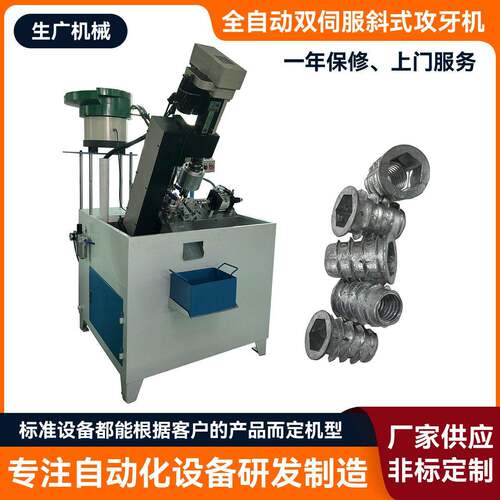 定制全自动双轴斜式攻牙机新能源汽车零配件螺母加工伺服攻牙机