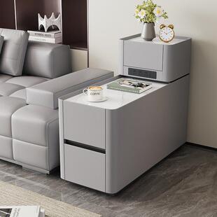 奶油风实木沙发边柜简现A22款 带约代侧边皮柜客厅地岩板边几质轻