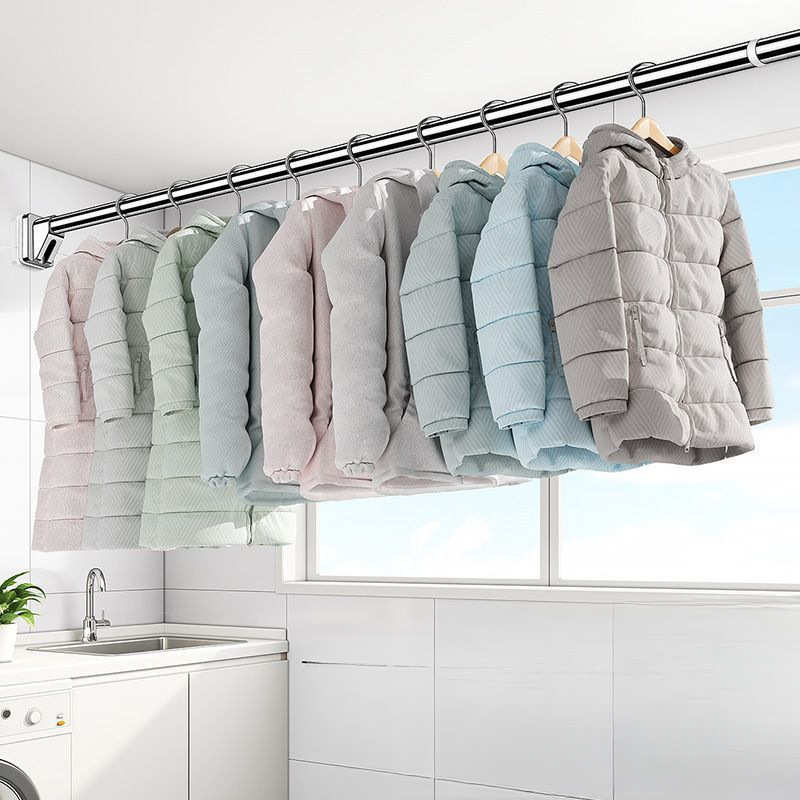 免打孔伸缩晾衣杆万能型收缩窗帘杆阳台不绣钢挂凉衣架浴室强之羽