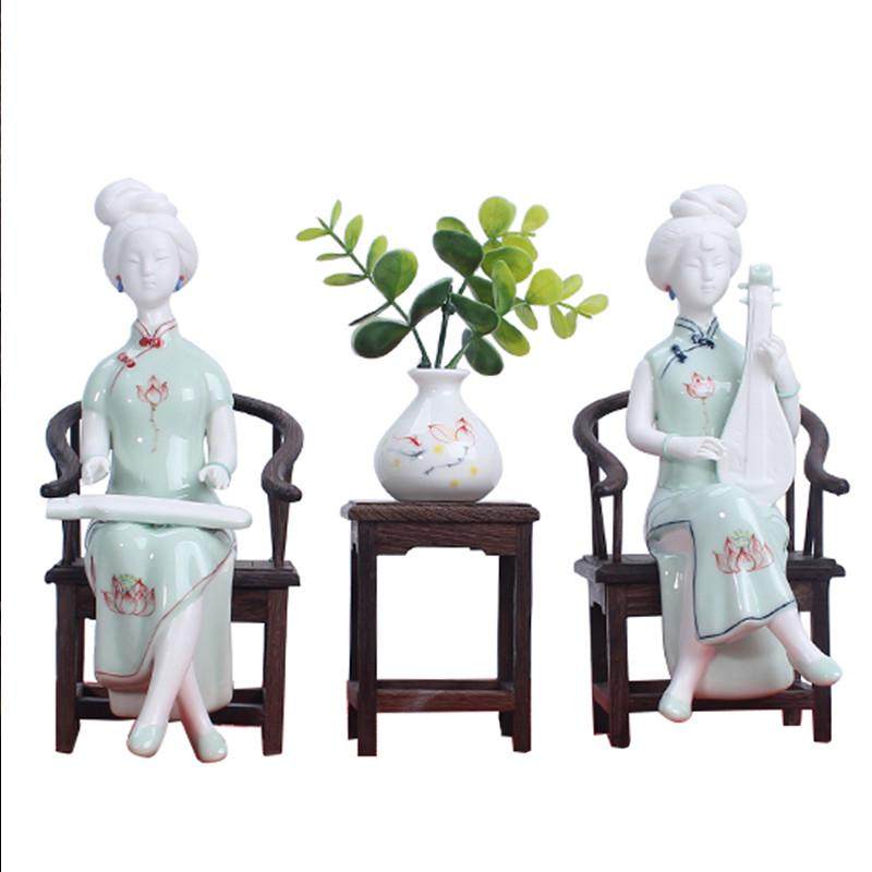 古典陶瓷人物仕女摆件德化陶瓷创意工艺品软装饰品玄关酒柜摆件,特色手工艺,其他特色工艺品,淘宝优惠券,粉丝福利购,淘宝优惠卷