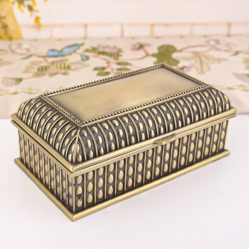 北欧式复古风格金属长方形首饰盒青古色珠宝金银手饰收纳盒便携