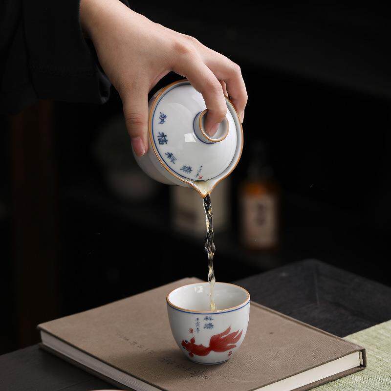 陶瓷青花快客杯一壶两杯中式便捷式旅行茶具套装户外露营随身携带