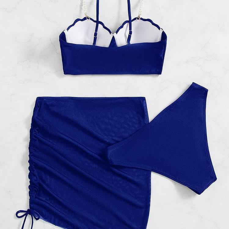 swimsuit three set solid bikini piece Swimsuit pearl color