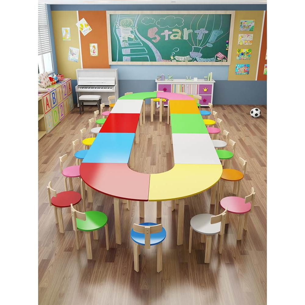 实木幼儿园桌儿童辅导班培训班早教桌组合小学生绘画艺术桌椅