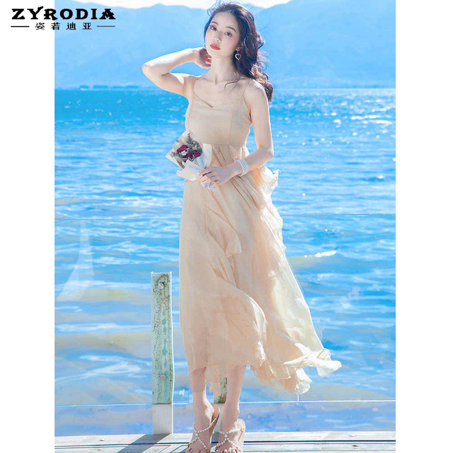 ZYRODIA沙滩裙海边度假连衣裙三亚旅行拍照小个子绝美吊带裙女夏