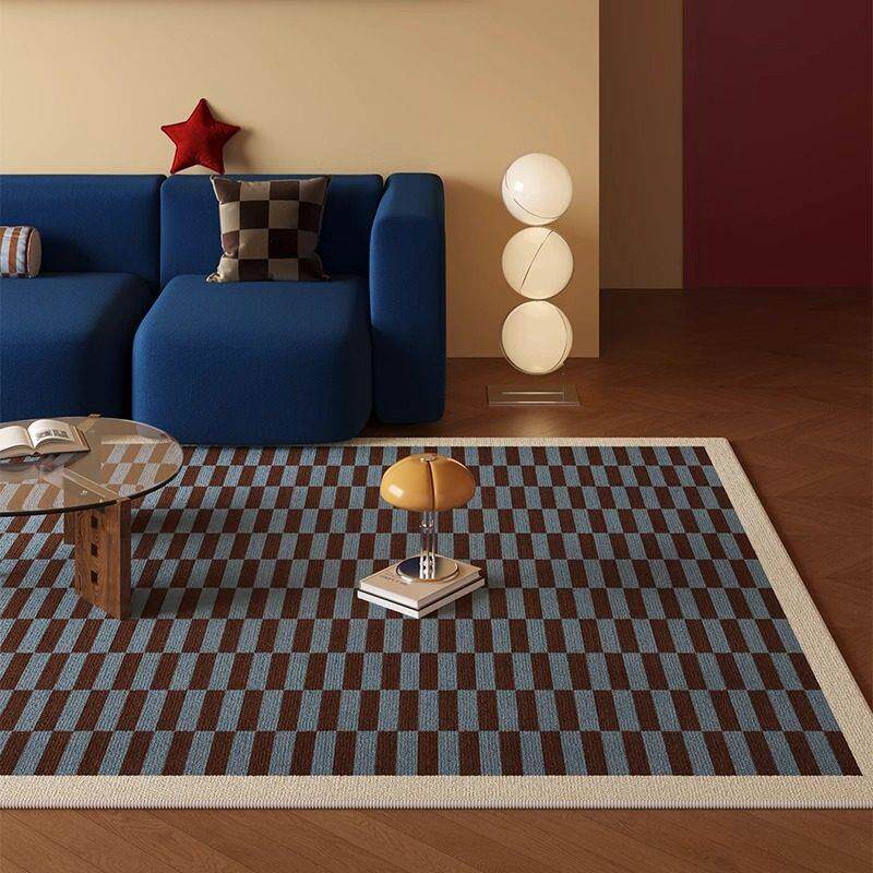 2025新款客厅地毯蓝色格子地毯轻奢高级感茶几沙发卧室地垫可定制