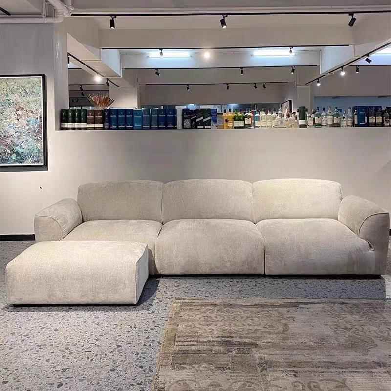 极简现代米白色客厅家用格兰德设计师直排四人位组合羽绒布艺沙发