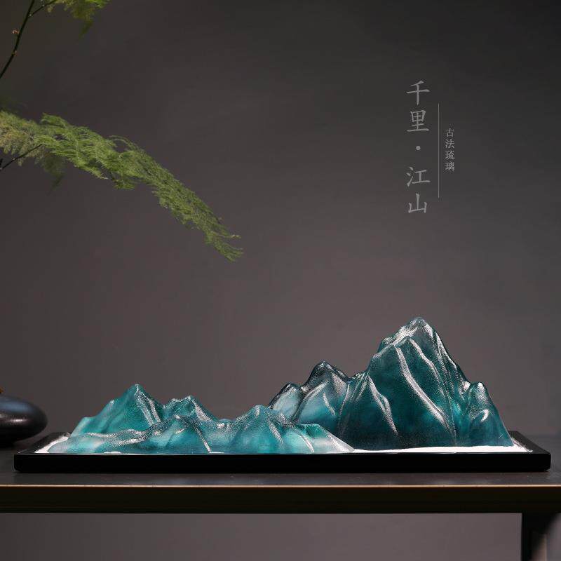 琉璃假山新中式客厅玄关办公室沙盘微景观装饰摆设工艺品千里江山