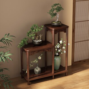 花架置物架阳台多层落地式 花台多肉绿萝花盆收纳架子 家用客厅中式