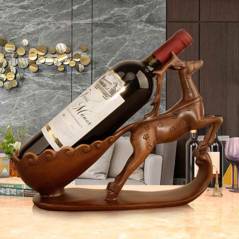 创意欧式梅花鹿红酒架摆件客厅电视柜酒柜装饰品仿檀木工艺品