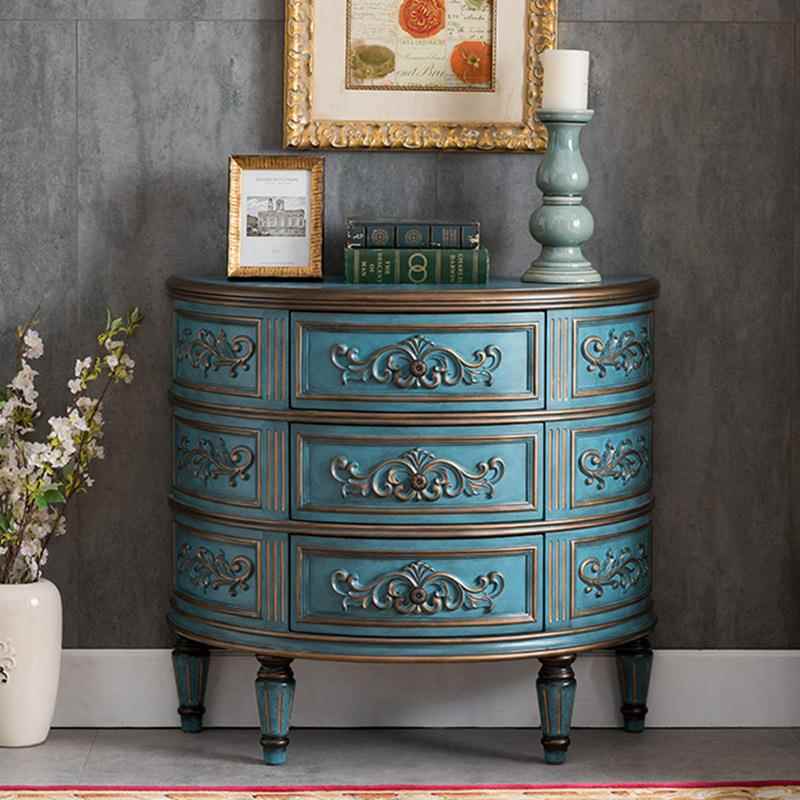 式半圆玄欧关台美式乡村三斗柜木弧形玄关柜抽屉收纳实彩头909绘