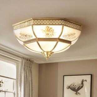 卧室吸顶灯LED圆形温馨浪漫欧式家用客厅灯简约现代房间全铜灯具