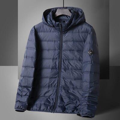 欧洲站@轻薄男士短款羽绒服商务休闲可脱卸连帽白鸭绒保暖外套