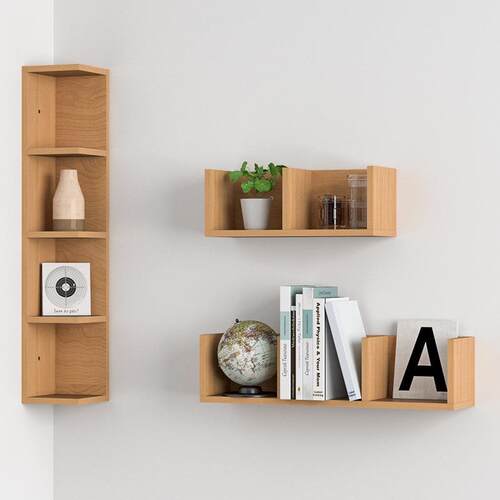 墙上置物架实木挂墙书架卧室墙角挂架电视背景墙装饰架多格收纳架